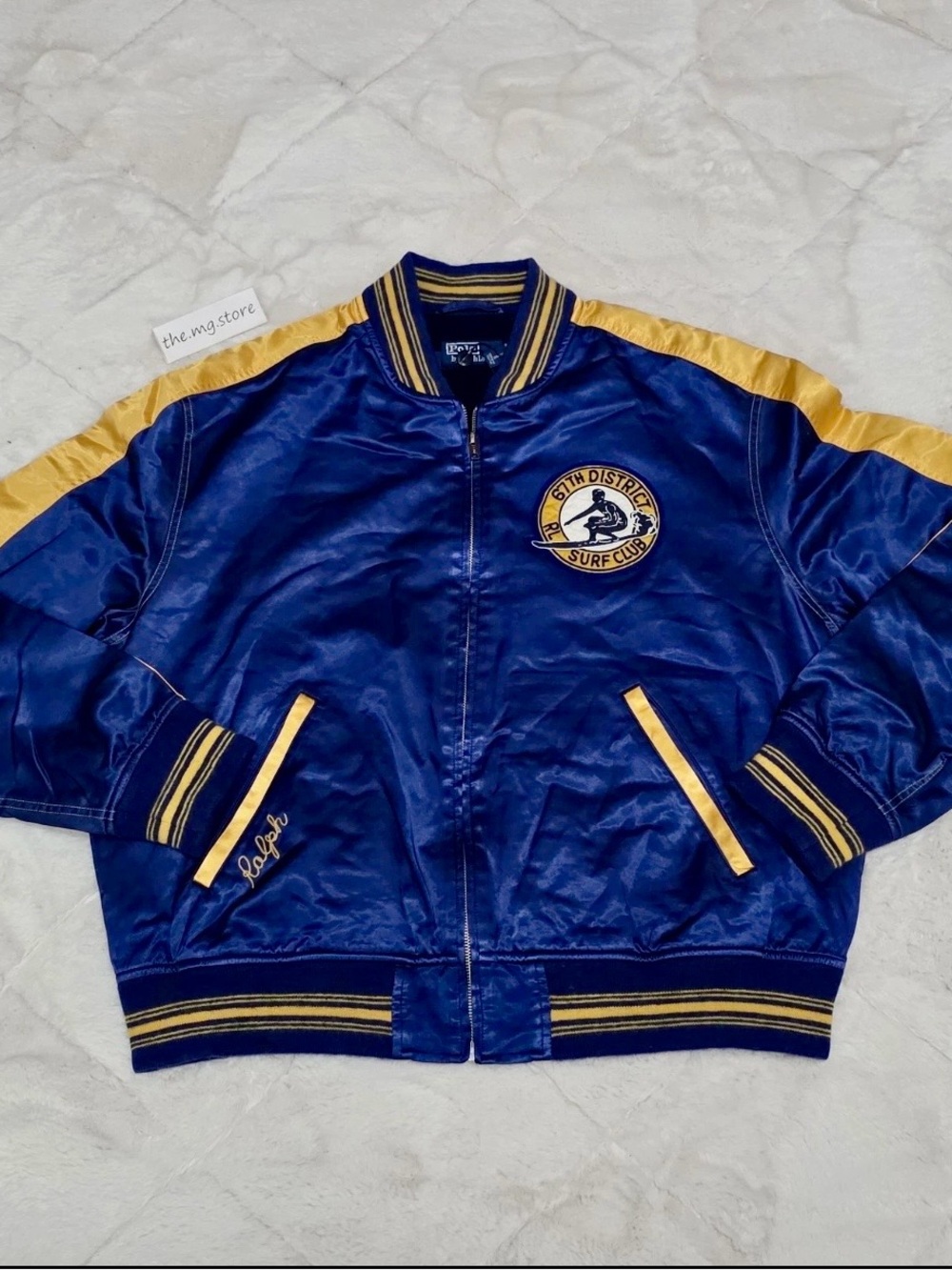 Polo Navy & Gold Satin Bomber Jacket with 67th District Surf Club Patch